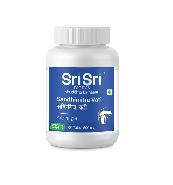 Sri-Sri-Tattva-Ayurvedic-Sandhimitra-Vati.png Sri Sri Tattva Ayurvedic Sandhimitra Vati For arthritis, joint pain and body pain 60 Tablets | 500mg - Image 1