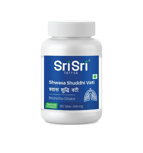 Sri-Sri-Tattva-Ayurvedic-Shwasa-Shuddhi-Vati.png Sri Sri Tattva Ayurvedic Shwasa Shuddhi Vati 60 Tablets | 500mg for Cough, runny nose, sneezing - Image 1