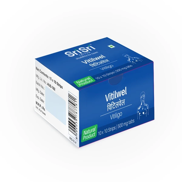 Sri-Sri-Tattva-Ayurvedic-Vitilwel-Vitiligo-500mg.png Sri Sri Tattva Ayurvedic Vitilwel - Vitiligo 500mg For repigmenting, depigmented patches - Image 1