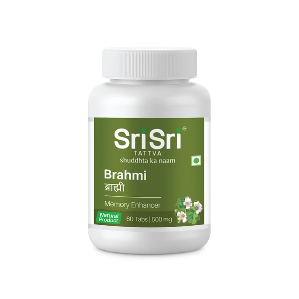 Sri-Sri-Tatva-Aayurvedic-Brahmi.png Sri Sri Tattva Ayurvedic Brahmi - Memory Enhancer, 60 Tabs | 500mg for anxiety psychosis - Image 1